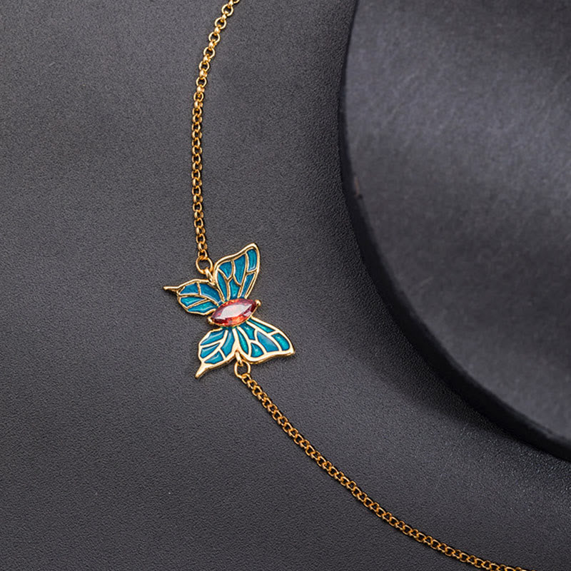 Buddha Stones 925 Sterling Silver Butterfly Zircon Love Chain Bracelet - image 6