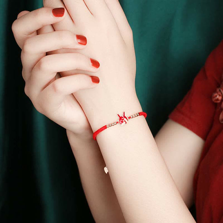 Buddha Stones 925 Sterling Silver Chinese Zodiac Luck Faith Discolor Red String Bracelet - image 8