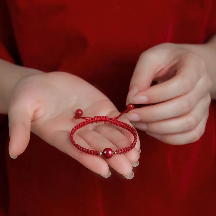 Buddha Stones Lucky Cinnabar Bead Blessing Red String Bracelet