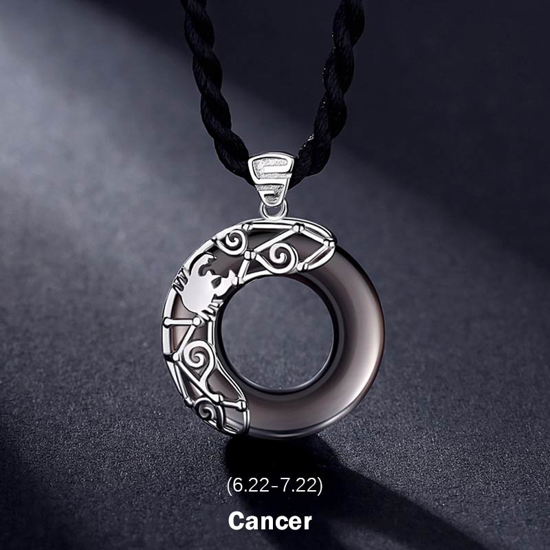 Buddha Stones 12 Constellations of the Zodiac Ice Obsidian Blessing Round Pendant Necklace - Cancer - image 3