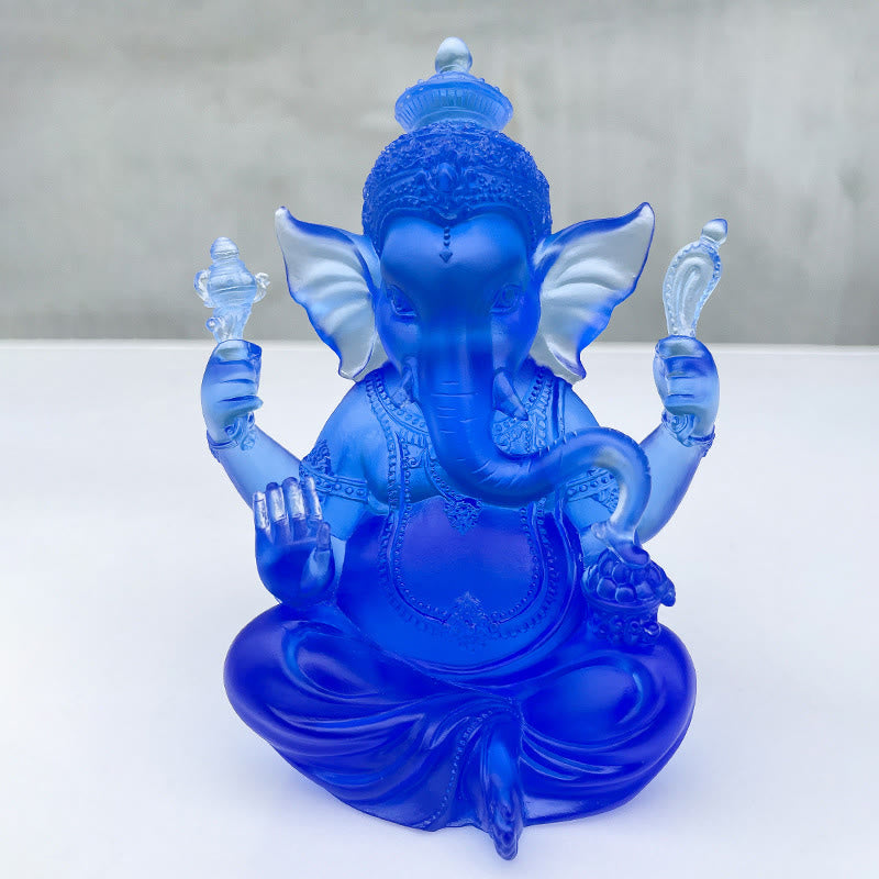 Buddha Stones Handmade Ganesh Ganpati Elephant Figurine Liuli Crystal Art Piece Protection Statue Home Decoration - Ganesh Blue 11.5*9*14.5cm - image 9