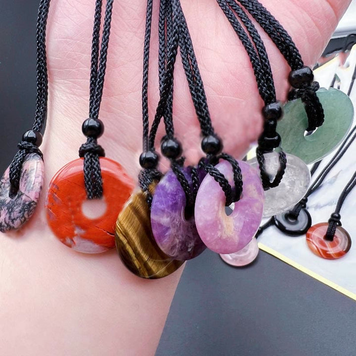 Buddha Stones Natural Lucky Coin Peace Buckle Pendant Healing Crystal Gemstone Necklace