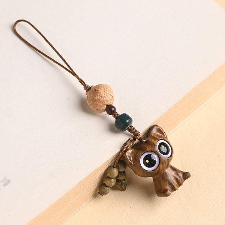Buddha Stones Green Sandalwood Lucky Cat Koi Fish Cure Key Chain Phone Hanging Decoration - Green Sandalwood Cat Koi Fish Phone Hanging Decoration - image 18