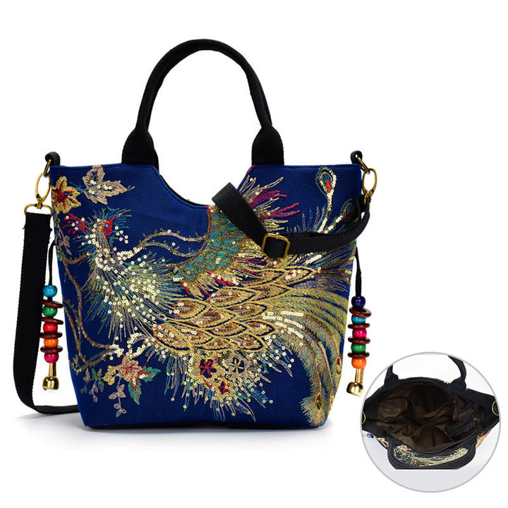 Peacock Double-sided Embroidery Tote Bag Shoulder Bag Crossbody Bag