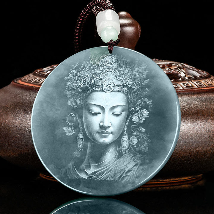 Buddha Stones Kwan Yin Avalokitesvara Jade Abundance String Necklace Pendant