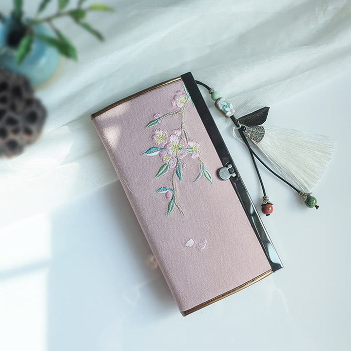 Buddha Stones Flower Plum Peach Blossom Bamboo Double-sided Embroidery Large Capacity Cash Holder Wallet Shopping Purse - Pink Peach - image 18