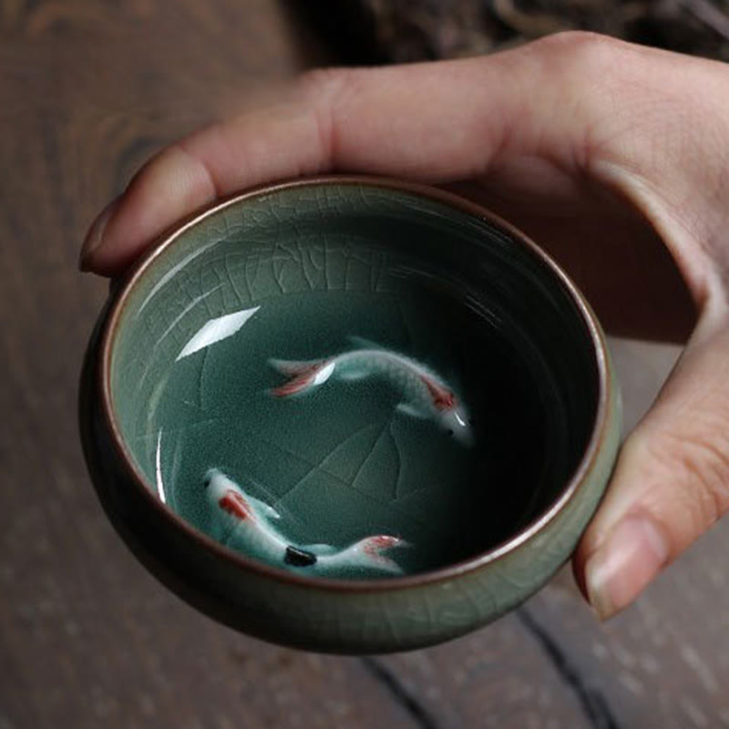 Buddha Stones Colorful Koi Fish Ceramic Teacup Kung Fu Tea Cup Bowl - image 6