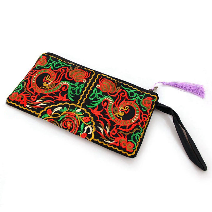 Buddha Stones Dragon Butterfly Cosmos Flower Embroidery Wallet Shopping Purse