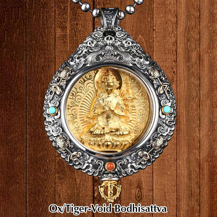 Buddha Stones Chinese Zodiac Natal Buddha Thangka Nine Palaces Eight Diagrams Wealth Rotatable Necklace Pendant - Ox/Tiger-Void Bodhisattva - image 4