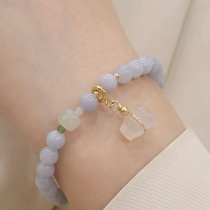 Buddha Stones Natural Aquamarine Chalcedony Serenity Rabbit Gourd Cat Charm Bracelet - Aquamarine Chalcedony Gourd - image 5