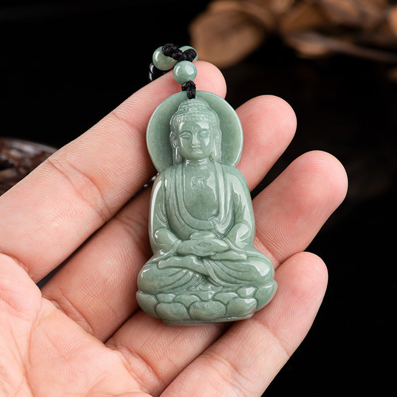 Buddha Stones Amitabha Buddha Jade Amulet Compassion String Necklace