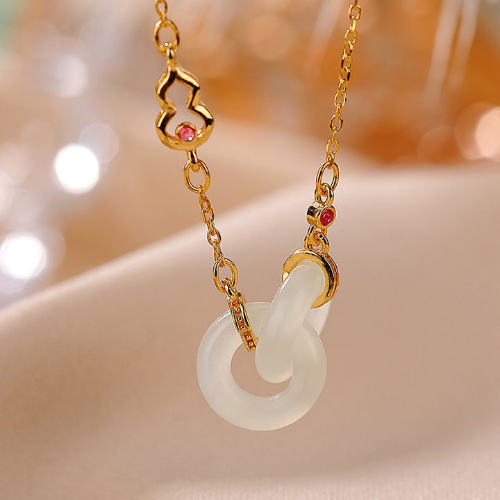 Buddha Stones 925 Sterling Silver Round Jade Luck Prosperity Necklace Chain Pendant - White Jade - Gold - image 0