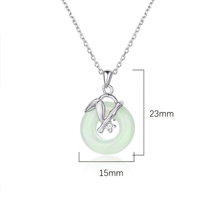 Buddha Stones 925 Sterling Silver Hetian Jade Bamboo Leaf Peace Buckle Prosperity Necklace Pendant