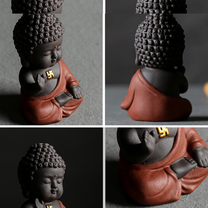 Buddha Stones Small Buddha Serenity Purple Clay Home Desk Decoration - image 6