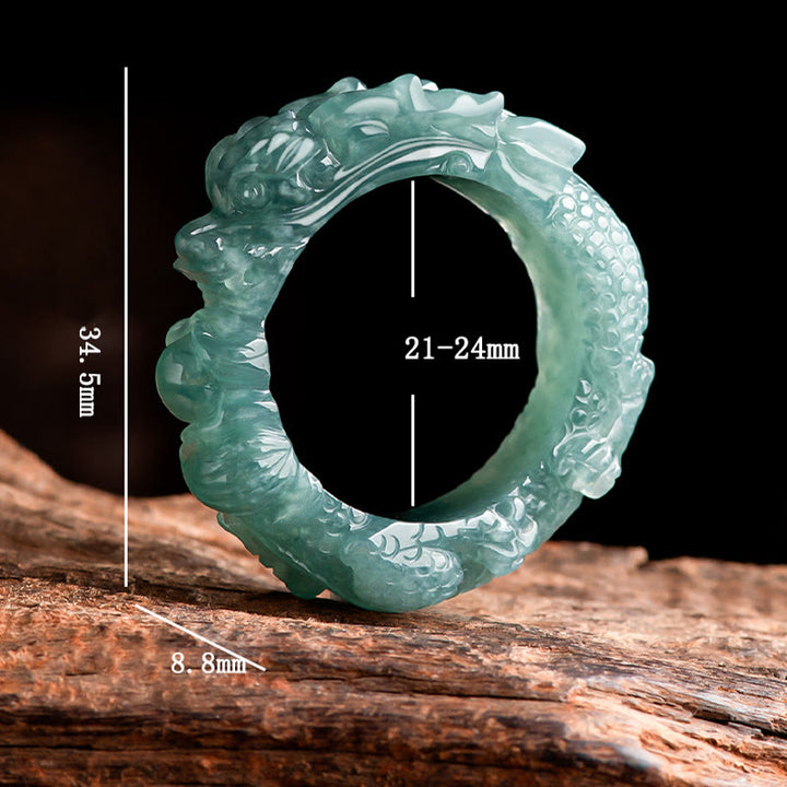 Buddha Stones Natural Jade Dragon Success Ring - image 6