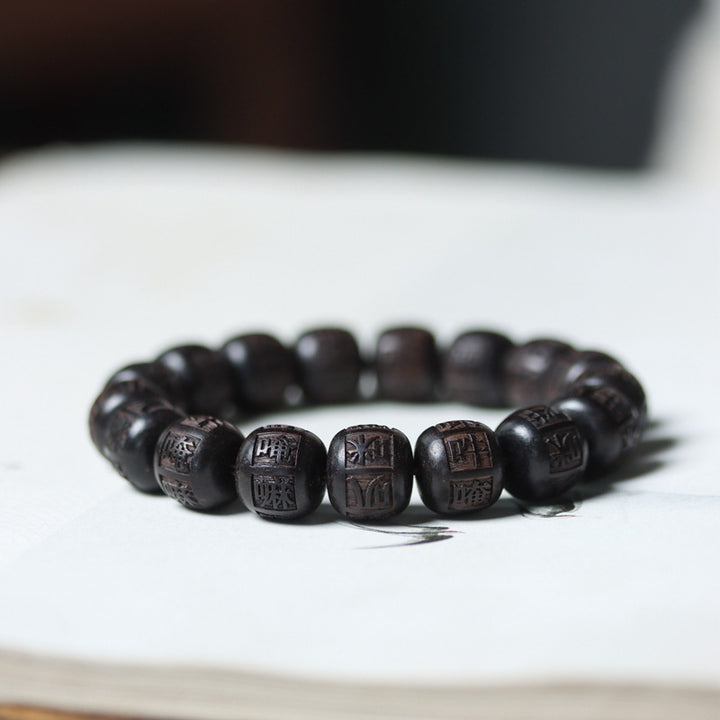 Buddha Stones Tibet Ebony Wood Om Mani Padme Hum Engraved Balance Bracelet