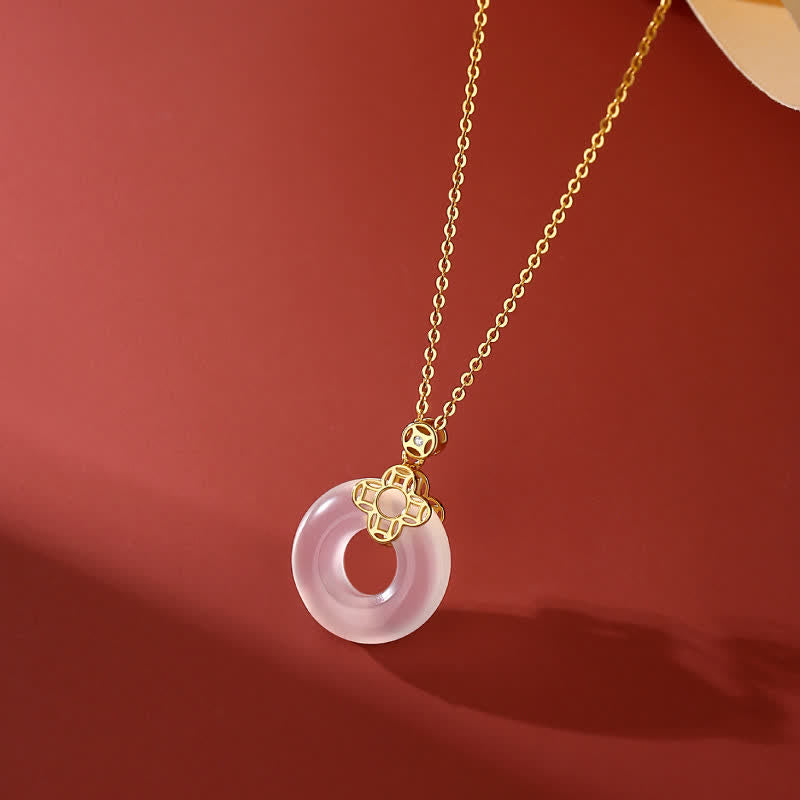 925 Sterling Silver Chalcedony Coin Peace Buckle Positive Necklace Pendant - image 3