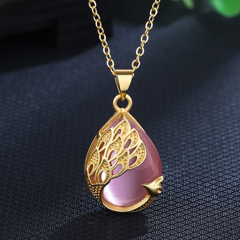 Pink Crystal Green Chalcedony Peacock Copper Soothing Love Necklace Pendant - Pink Crystal (Soothing ♥ Warmth) - image 0