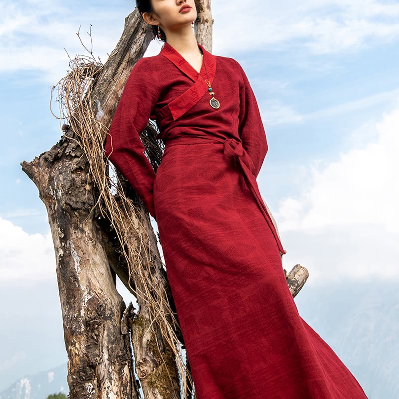 Buddha Stones Tibetan Dress Clothing Lhasa Long Wrap Dress Maxi Dress Women Clothing