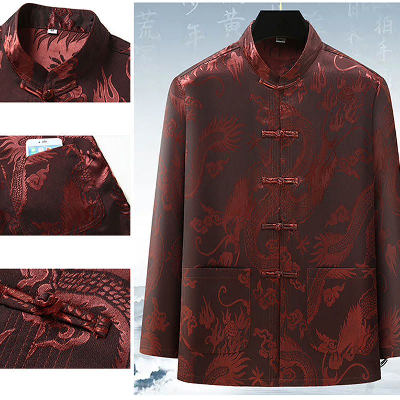 Buddha Stones Tang Suit Men Hanfu Chinese Dragon Traditional Clothes Kung Fu Shirt Uniform Long Sleeved Coat Tops and Pants Clothing Men's Set - image 11