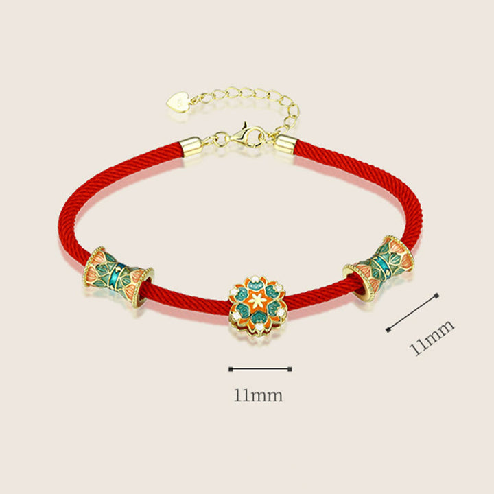 Buddha Stones Dunhuang 925 Sterling Silver Lotus Drum New Beginning Red Rope Bracelet - image 10