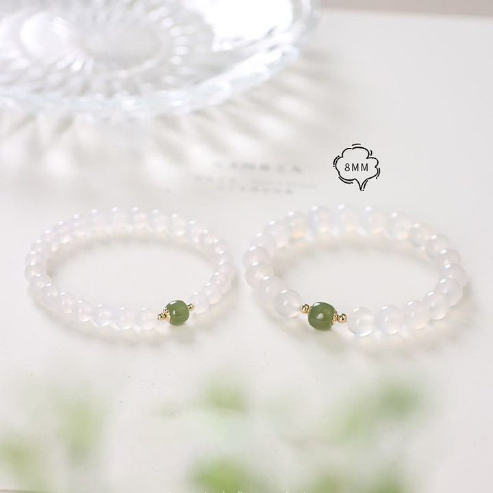 Buddha Stones Natural White Agate Jade Luck Bracelet