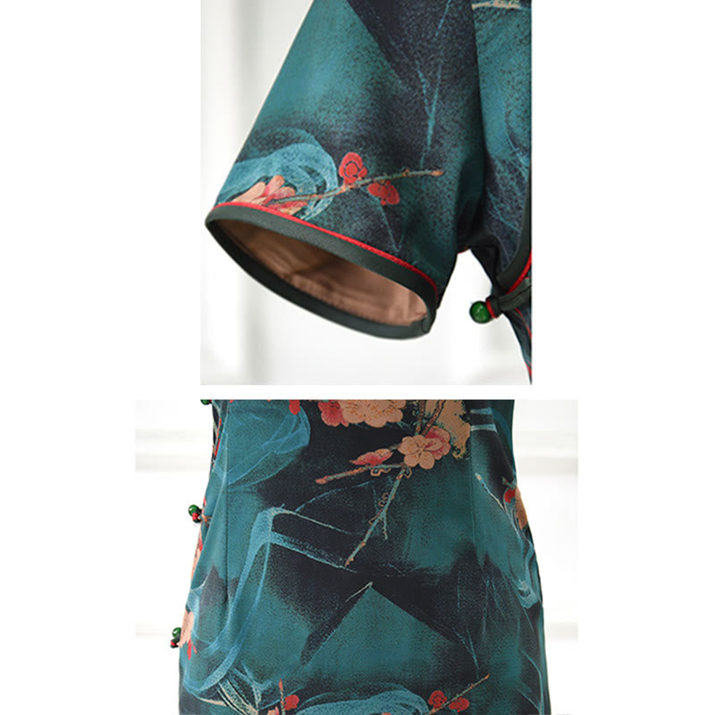 Buddha Stones Vintage Pink Flowers Print Cheongsam Dress Women's Qipao Dress - image 10