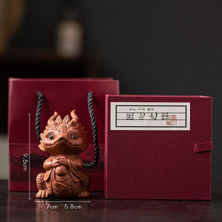 Buddha Stones Luck Dragon Wealth Tea Pet Purple Clay Figurine Decoration - Little Dragon Girl-Brown(Gift Box) - image 23