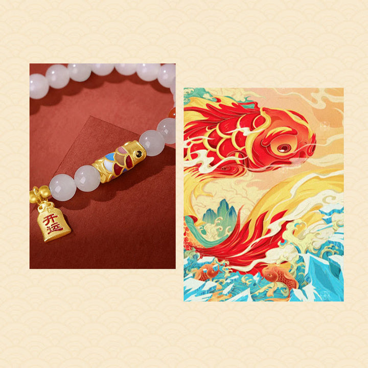 Buddha Stones 925 Sterling Silver Hetian White Jade Red Agate Koi Fish Luck Happiness Bracelet - image 8