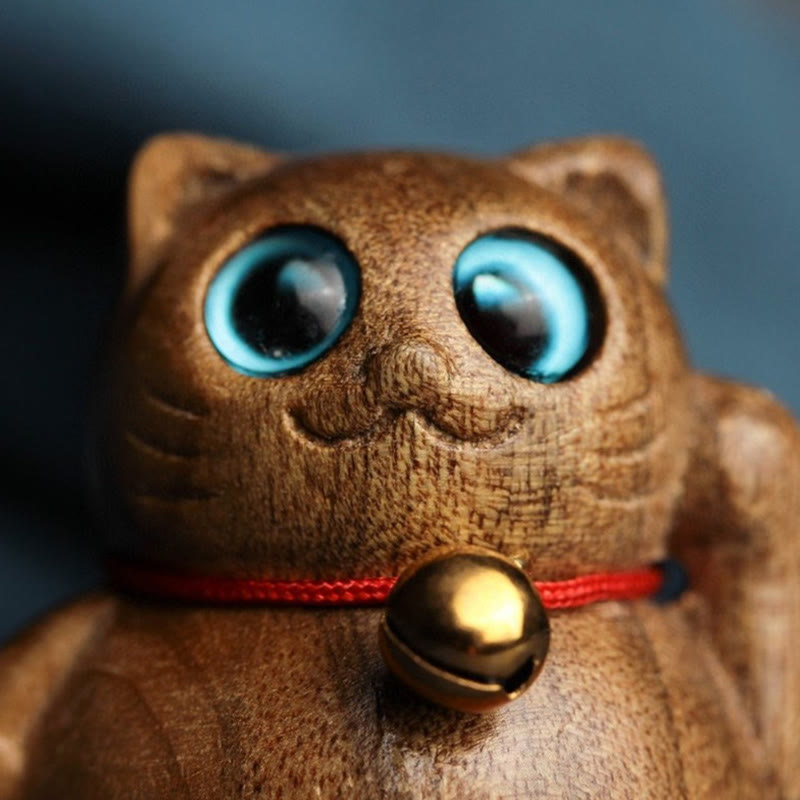 Buddha Stones Mini Lucky Cat Kitten Phoebe Zhennan Wood Blessing Decoration - image 13