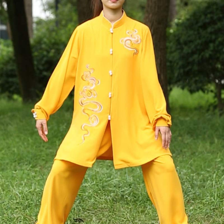 Buddha Stones Auspicious Clouds Embroidery Meditation Prayer Spiritual Zen Tai Chi Qigong Practice Unisex Clothing Set