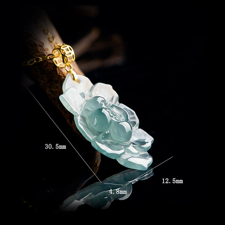 Buddha Stones Natural Jade Lotus Pattern Prosperity Titanium Steel Chain Necklace Pendant - image 8