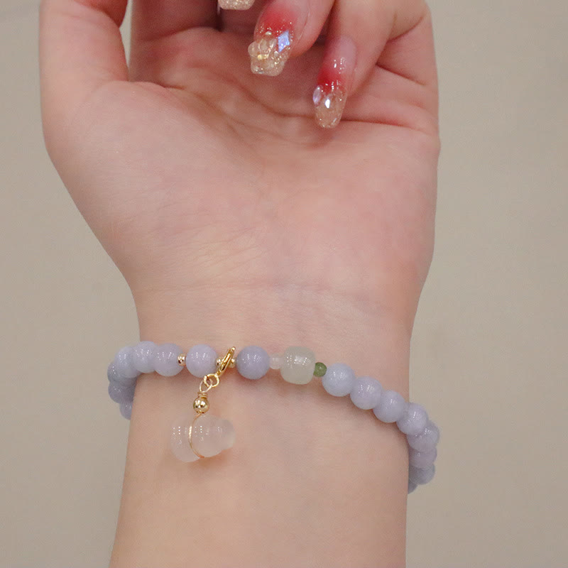 Buddha Stones Natural Aquamarine Chalcedony Serenity Rabbit Gourd Cat Charm Bracelet - image 6