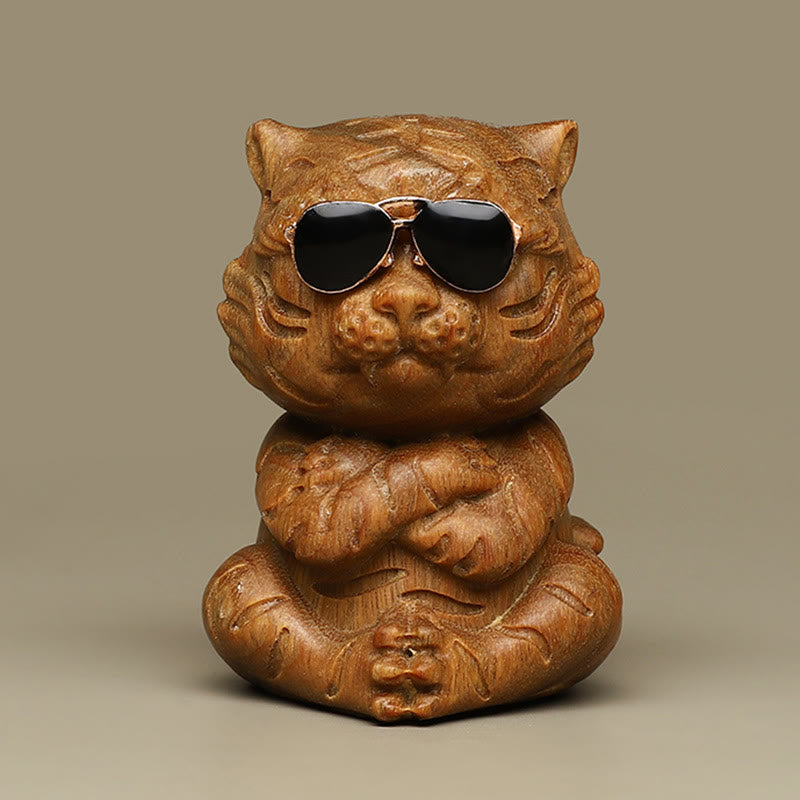 Buddha Stones Small Green Sandalwood Tiger Engraved Positive Desk Decorations - Green Sandalwood Tiger - image 0