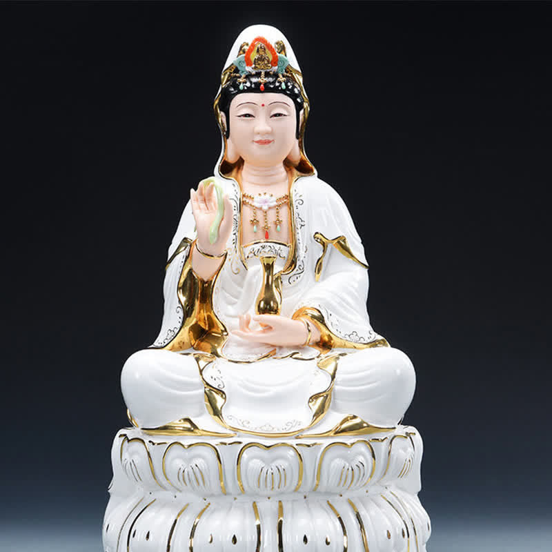 Chenrezig Bodhisattva Avalokitesvara Success Ceramic Statue Home Decoration - 26*15cm - image 1