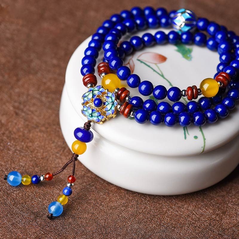 Buddha Stones Lazurite Lapis Lazuli Yellow Agate Positive Bracelet - image 4