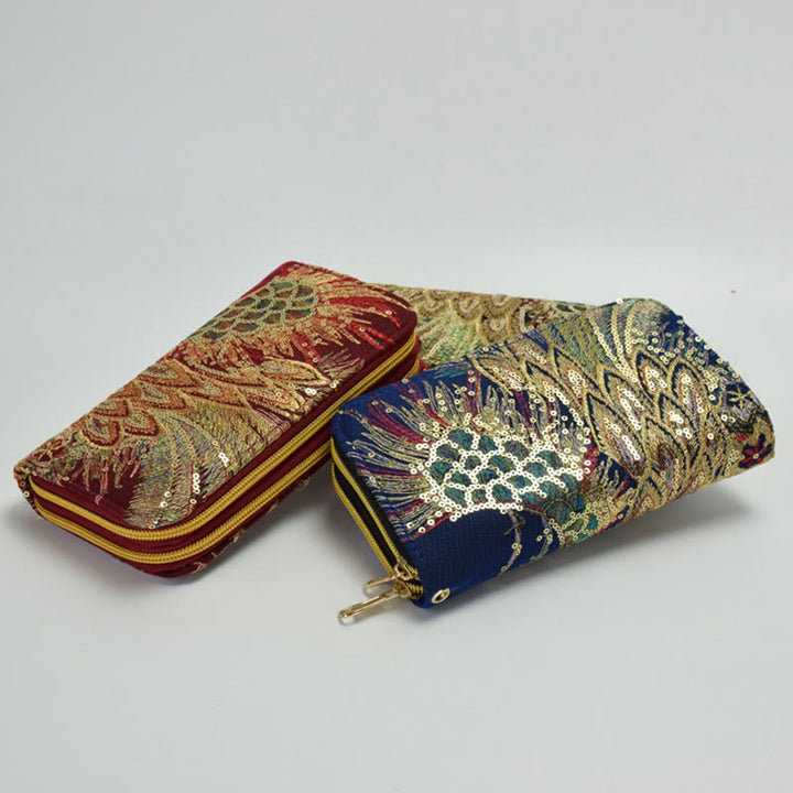 Peacock Double-sided Embroidery Cash Holder Wallet Shopping Purse