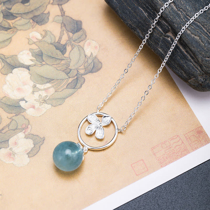 Buddha Stones 925 Sterling Silver Natural Aquamarine Leaf Flower Peace Earrings Necklace - Aquamarine Flower Necklace - image 10