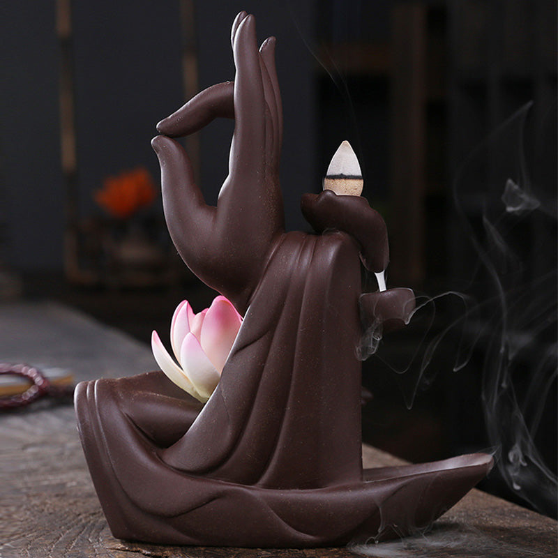 Buddha Stones Tibetan Lotus Blessing Incense Burner Decoration - image 2