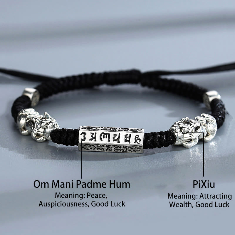Buddha Stones Double PiXiu Feng Shui Copper Coin Om Mani Padme Hum String Bracelet - image 3