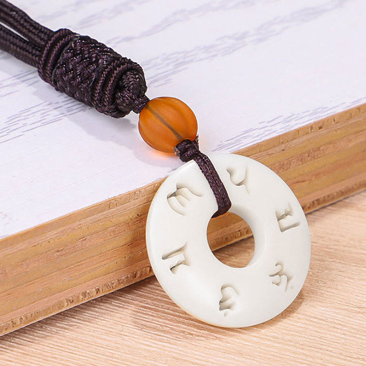 Buddha Stones Ivory Fruit Om Mani Padme Hum Engraved Protection Necklace Pendant - image 3