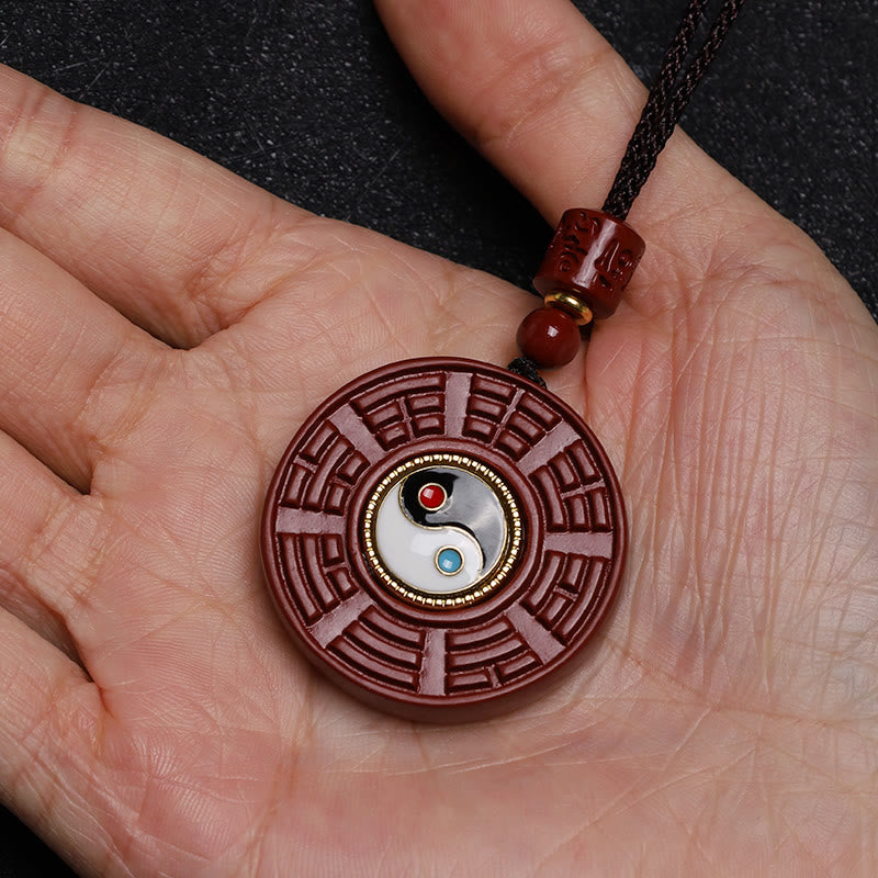 Buddha Stones Natural Cinnabar Bagua Rotatable Yin Yang Keep Away Evil Spirits Necklace Pendant - image 7