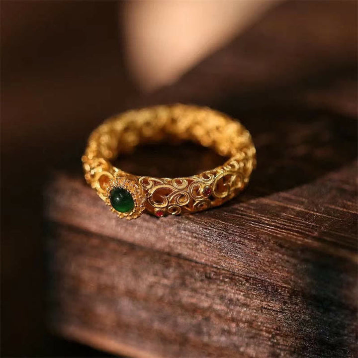 Buddha Stones 925 Sterling Silver Cyan Jade Success Luck Ring - image 2