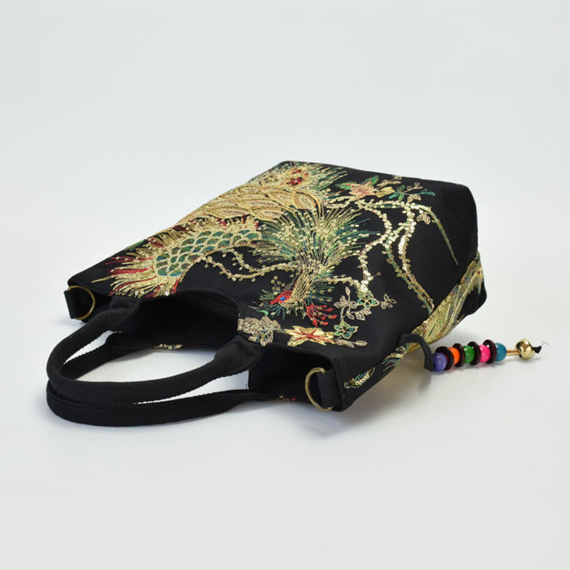 Buddha Stones Peacock Double-sided Embroidery Tote Bag Shoulder Bag Crossbody Bag - image 8