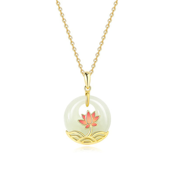 Buddha Stones 925 Sterling Silver Hetian White Jade Lotus Flower Blessing Necklace Pendant - image 10
