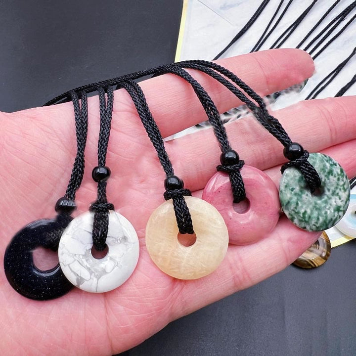 Buddha Stones Natural Lucky Coin Peace Buckle Pendant Healing Crystal Gemstone Necklace