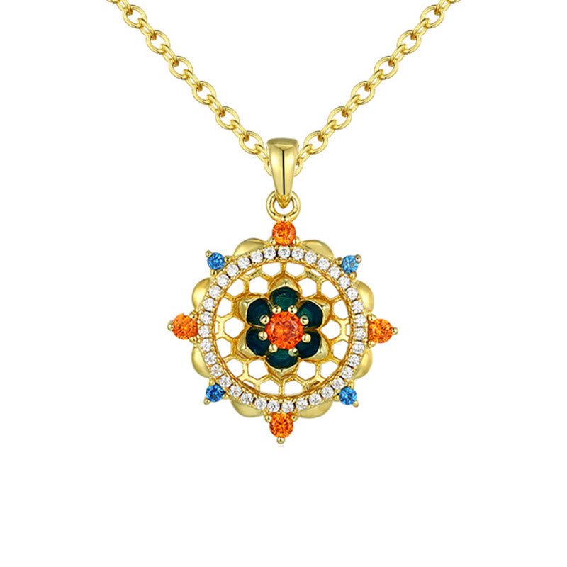 Buddha Stones 925 Sterling Silver Lotus Flower Colorful Zircon New Beginning Necklace Pendant - image 4