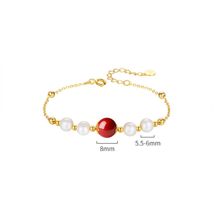 Buddha Stones 925 Sterling Silver Pearl Cinnabar Healing Bead Chain Bracelet - image 9