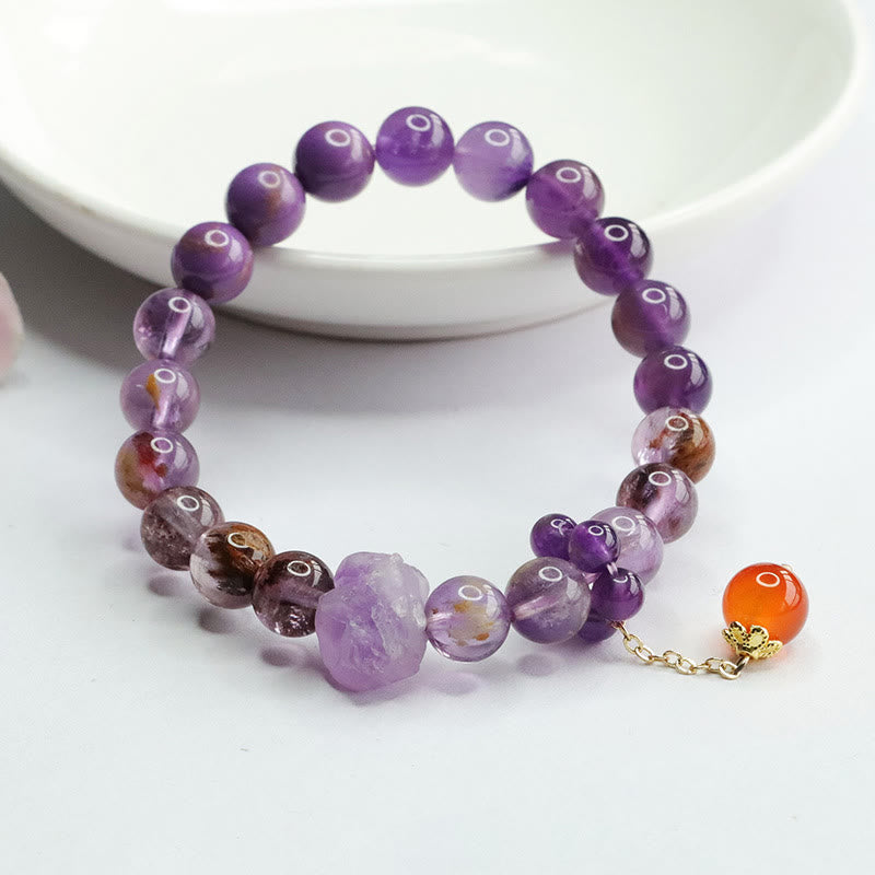 Buddha Stones Natural Amethyst Purple Phantom Gemstone Spiritual Awareness Bracelet