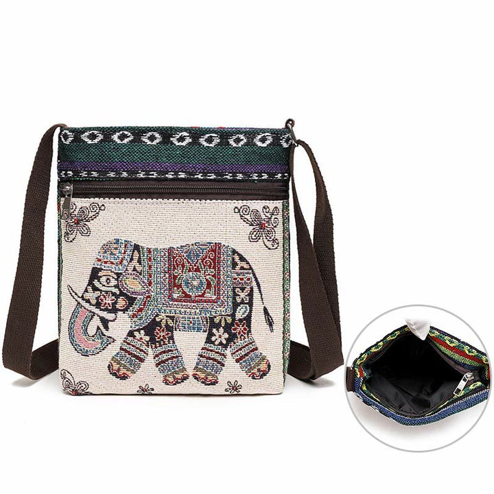 Elephant Butterfly Embroidered Canvas Tote Bag Shoulder Bag Crossbody Bag